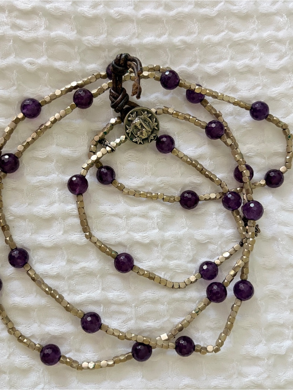 Faceted Purple Bead Necklace with Gold-Tone Hematite Accents